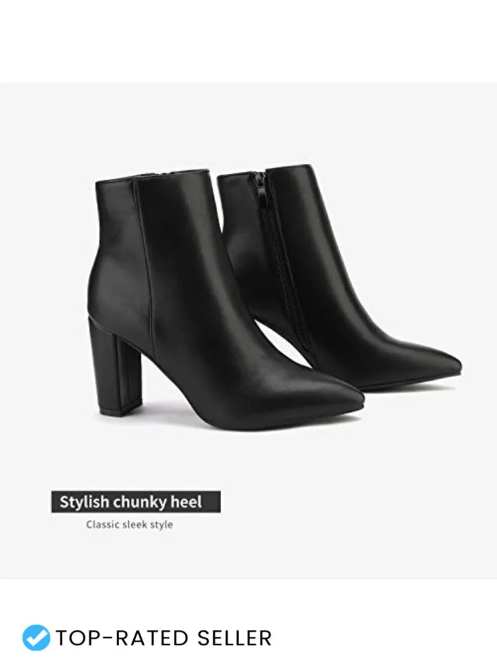 Women's Faux Leather Chunky Heel Ankle Booties with Faux Fur Lining, Zip